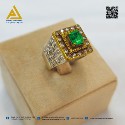 Emerald Gold-Accent Square Rin
